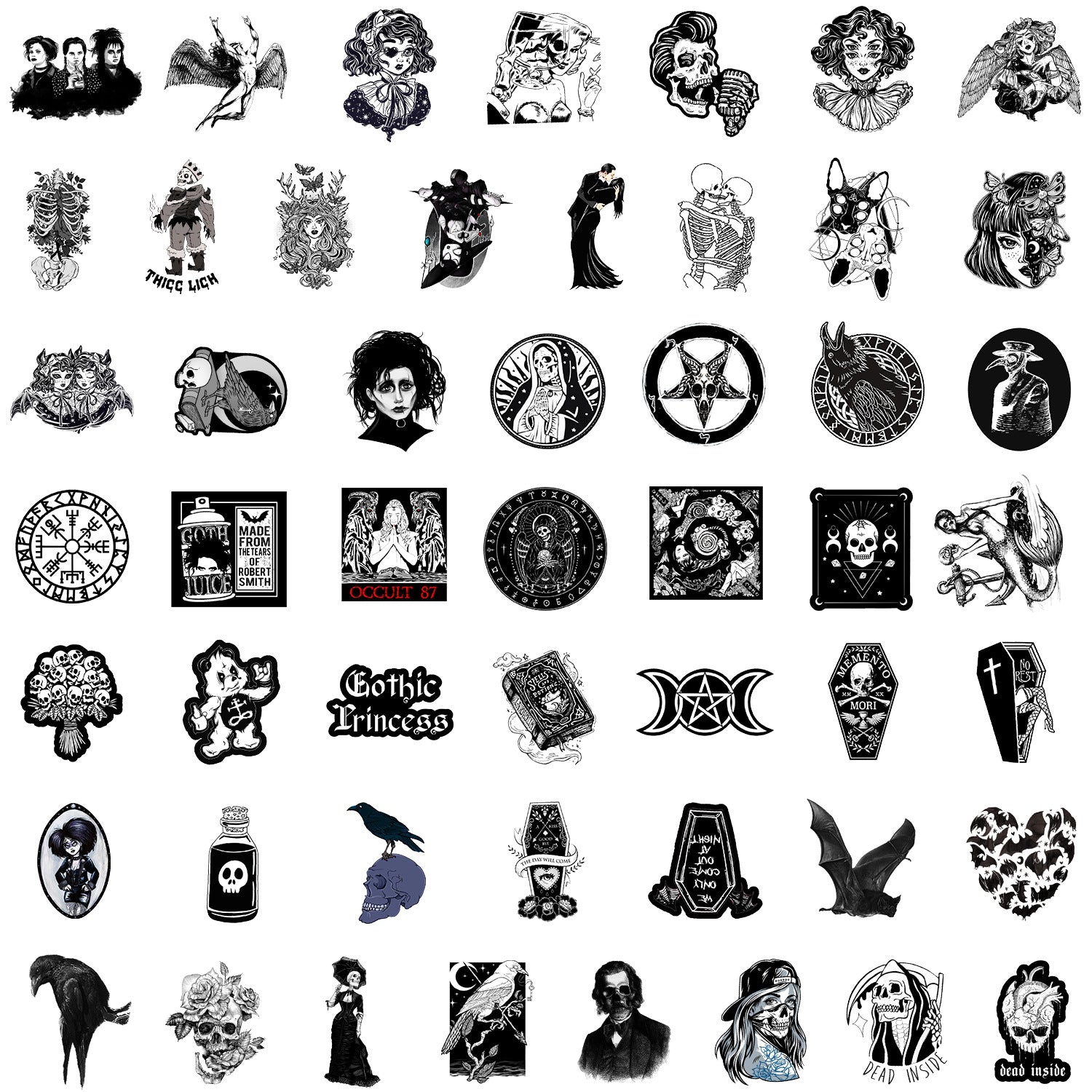 Wholesale 50 Black and White Gothic Style Graffiti Stickers Car Motorcycle Helmet